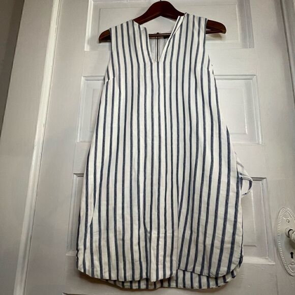 BCBGMaxAzria Blue & White Vertical Striped Sleeveless Dress w/ Exposed Zipper - Picture 3 of 13